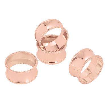 Napkin Rings - Beaded Edge Napkin Ring Pack 4 Rose Gold (4.5cmD)