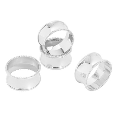 Napkin Rings - Beaded Edge Napkin Ring Pack 4 Silver (4.5cmD)