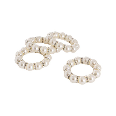 Napkin Rings - Diamante & Pearl Napkin Ring Pack 6 Silver (5.5cmD)