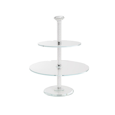 Cake Stand - Crystal Glass 2 Tier Cake Stand Clear (45cmH)