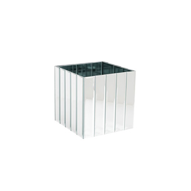 Mirror Strip Cube Vase Silver (15x15x15cmH)