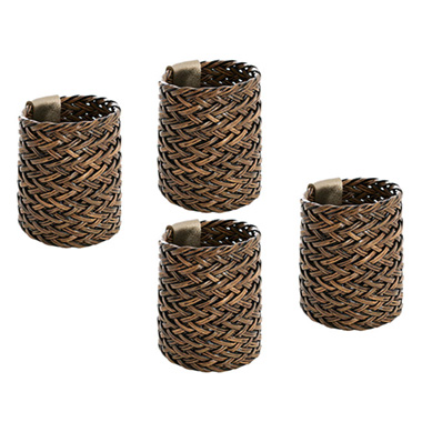 Napkin Rings - Woven Leather Napkin Ring Pack 4 Brown (3.8x5.5cmH)