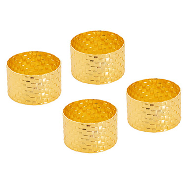 Napkin Rings - Rattan Look Metal Napkin Ring Pack 4 Gold (4.5x3cmH)