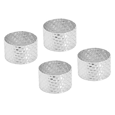 Napkin Rings - Rattan Look Metal Napkin Ring Pack 4 Silver (4.5x3cmH)