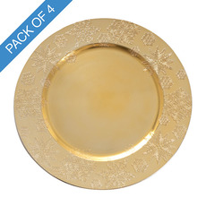 Charger Plates - Snowflake Pattern Round Charger Plate Pack 4 Gold (33cmD)