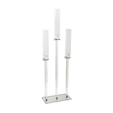 Crystal Glass 3 Head Linear Pillar Candelabra Clear (96cmH)
