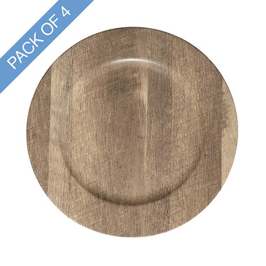 Charger Plates - Faux Wood Look Charger Plate Pack 4 Brown (33cmD)