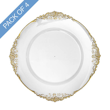 Party & Balloons - Charger Plates - Gold Edge Vintage Charger Plate Pack 4 Clear (35.5cmD)