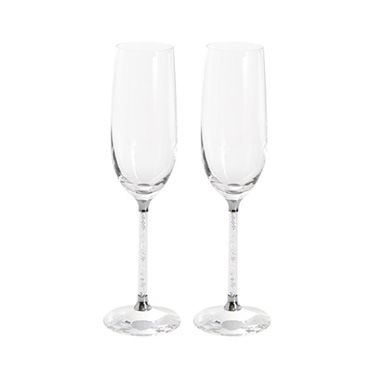 Reception Decoration - Champagne Glass w Crystals 2PC Set Silver (60Dx250mmH)