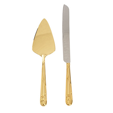 Cake Knives - Heart Design Cake Knife Set Gold (23Wx340mmL & 73Wx275mmL)