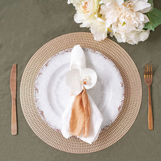 Table Placemat Set 2 Round Rattan Look Rose Gold (38cmD)