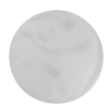 Table Placemats - Table Placemat Set 2 Round Rattan Look Silver (38cmD)