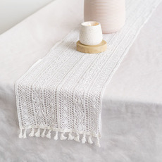 Wedding Table Runners - Table Runner Crochet with Tassel White (30cmx220cmL)