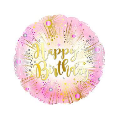 Foil Balloons - Foil Balloon 17 Happy Birthday Fireworks Pink (43cmD)