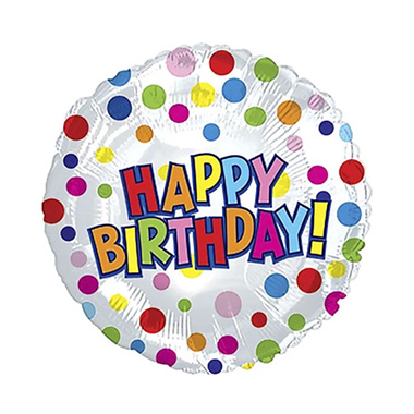 Foil Balloons - Foil Balloon 17 (42.5cm Dia) Happy Birthday w. Colour Dots