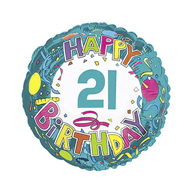 Foil Balloon 17 (42.5cm Dia) Happy 21st Birthday Confetti