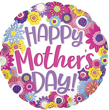 Foil Balloons - Foil Balloon 18 Happy Mothers Day Flowers (45cm Dia)