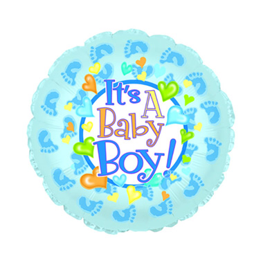 Foil Balloons - Foil Balloon 17 (42.5cm Dia) Its A Baby Boy Footprints