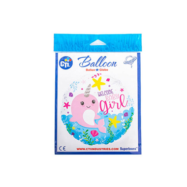 Foil Balloon 17 (42.5cm Dia) Welcome Baby Girl