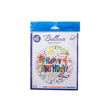 Foil Balloon 17(42.5cm Dia) Happy Bday with Party Streamers