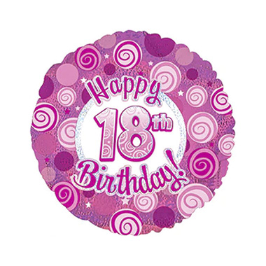 Foil Balloons - Foil Balloon 17 (42.5cm Dia) Happy 18th Bday Swirls Pink