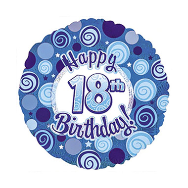 Foil Balloons - Foil Balloon 17 (42.5cm Dia) Happy 18th Bday Swirls Blue