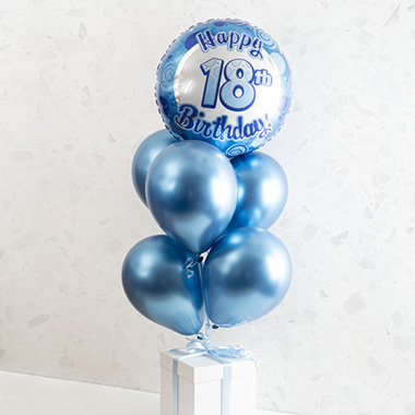 Foil Balloon 17 (42.5cm Dia) Happy 18th Bday Swirls Blue