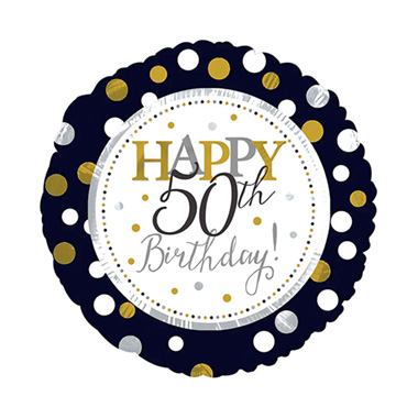 Foil Balloon 17 (42.5cm Dia) Happy 50th Birthday Polka Dots