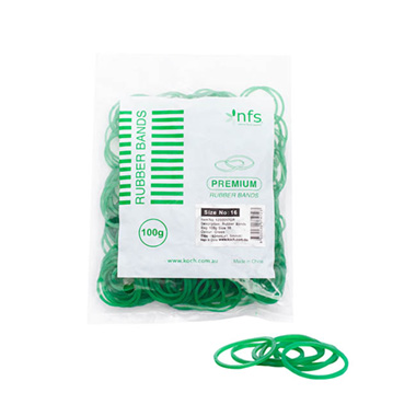 Rubber Bands Green Bag 100g Size 16 (60mmLx1.5mmW)