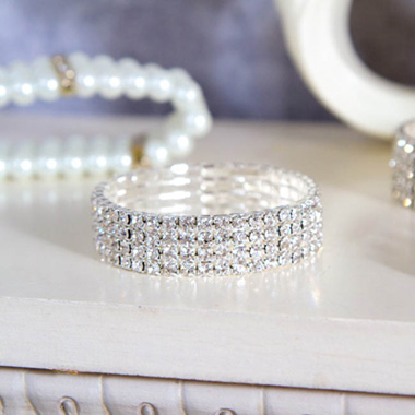 Corsage Wrist Bracelet Diamante x 4 Strand Clear