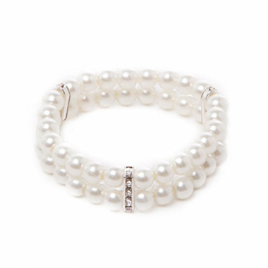 Corsage Wrist Bracelet Diamante Pearl x 2 Strand Ivory