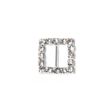 Ribbon Slider Buckles - Corsage Buckle Diamante Square Mini Silver (17mm) Pack 12