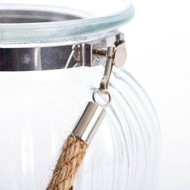 Hurricane Glass Jar with Jute Rope Clear (15Dx17cmH)
