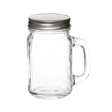 Glass Mason Jar Med with Handle and Lid Clear (8.5x13.5cmH)