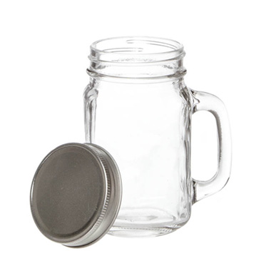 Glass Mason Jar Med with Handle and Lid Clear (8.5x13.5cmH)