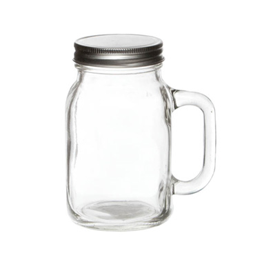 Glass Mason Jar Large with Handle and Lid Clear (13Dx15cmH)