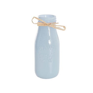 Glass Bottles - Glass Milk Bottle Solid Glossy Blue (6cmDx15.5cmH)