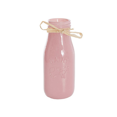 Glass Bottles - Glass Milk Bottle Solid Glossy Pink (6cmDx15.5cmH)