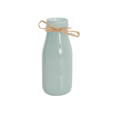 C Glass Vases - Glass Bottles - Glass Milk Bottle Solid Glossy Sage (6cmDx15.5cmH)