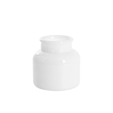 Recycled Style Glass Vases - Glass Botany Bottle Mini Glossy White (12x12cmH)