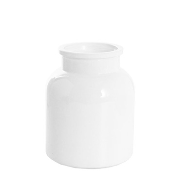 Recycled Style Glass Vases - Glass Botany Bottle Glossy White (14x16cmH)