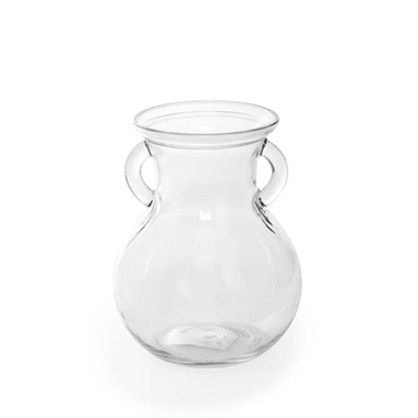Recycled Style Glass Vases - Glass Ginger Lily Vase With Handle Clear (9X12X15cmH)