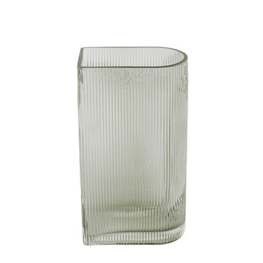 Gift & Decoration Vases - Glass Ribbed Bookend Vase Eucalyptus Green (14Dx8.5x25cmH)