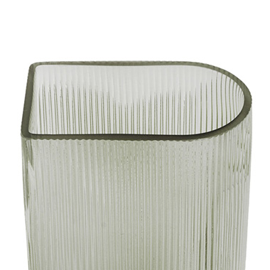 Glass Ribbed Bookend Vase Eucalyptus Green (14Dx8.5x25cmH)