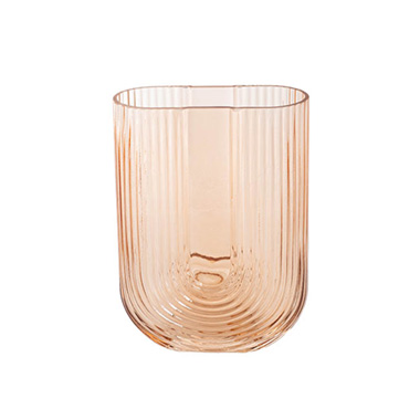 Gift & Decoration Vases - Glass Sunset Ribbed Vase Amber Brown (16.5Dx7x23.5cmH)