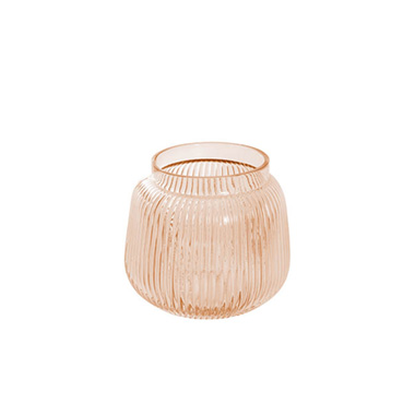 Gift & Decoration Vases - Glass Squat Ribbed Vase Amber Brown (16.5Dx14cmH)