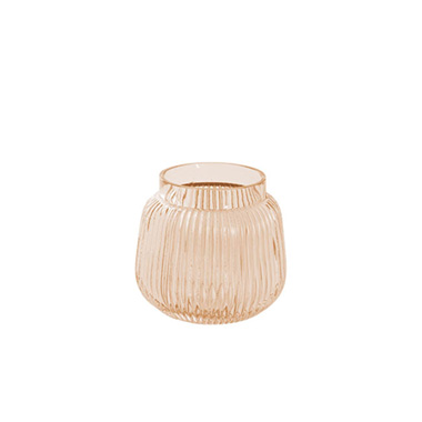 Gift & Decoration Vases - Glass Squat Ribbed Vase Amber Brown (13Dx12cmH)