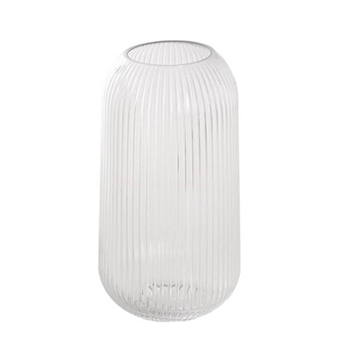 Glass Curved Cylinder Ribbed Vase Clear (14.5Dx27cmH)