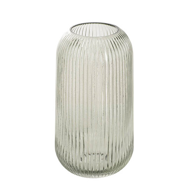 Gift & Decoration Vases - Glass Curved Cylinder Ribbed Vase Green (14.5Dx27cmH)