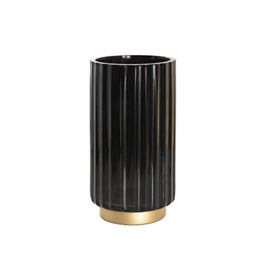 Recycled Style Glass Vases - Glass Astoria Ribbed Vase Black (12.5Dx25cmH)